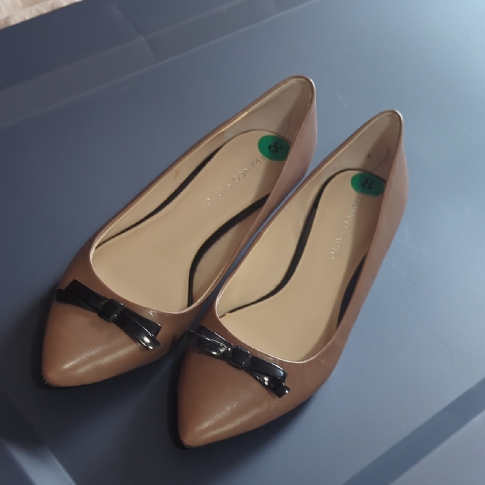 Franco Sarto Brown Pointed Toe Flats with Black Bow